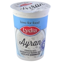 Verfrissende, romige Turkse yoghurtdrank zonder gelatine (Lydia, 250 mL).
