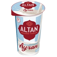 Verfrissende, romige Turkse yoghurtdrank zonder gelatine (Altan, 250 mL).