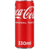 Verfrissende, bruisende cola (Coca Cola Original, 330 mL blik).