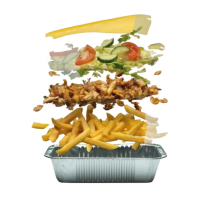 Een laag knapperige, huisgemaakte, gekruide friet met daarop mals, gekruid kalfdonervlees, gesmolten geraspte kaas, frisse salade en huisgemaakte saus naar keuze.