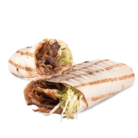 Vers afgebakken durum (tortilla) gevuld met mals, gekruid kalfdonervlees, frisse salade en huisgemaakte saus naar keuze.